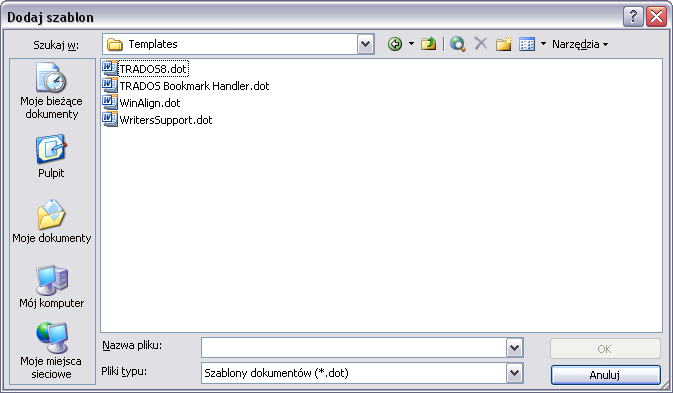 word2003_makro_Trados_8 wybieramy szablon Tradosa