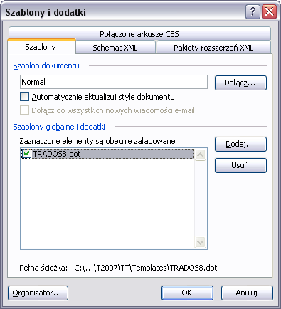word2003_makro_Trados_9 TRADOS8.dot powinien mieć tick obok nazwy